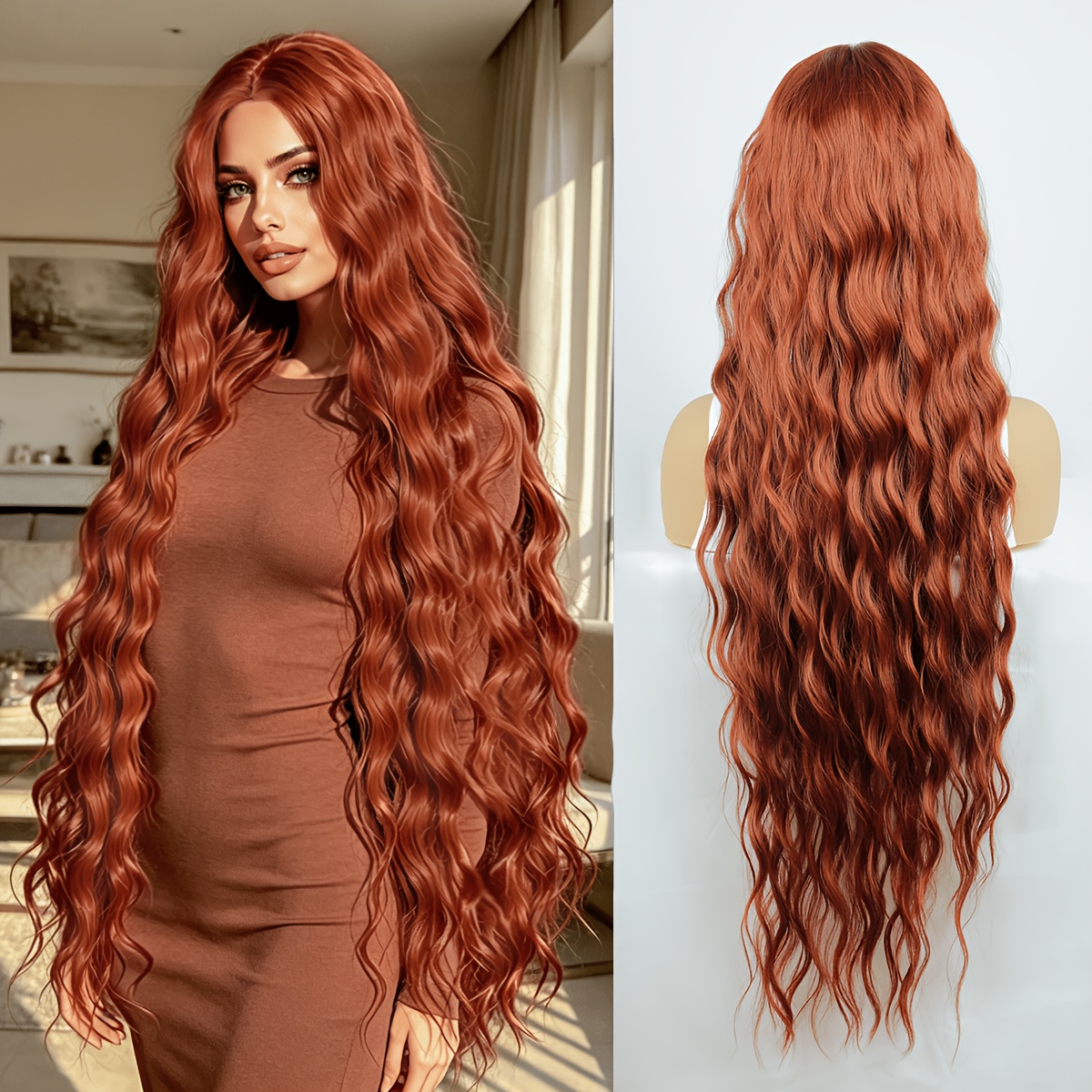 TEMU 32 Inch Caramel Brown Long Loose Wavy Wigs For Women, High Quality Heat Resistant Synthetic Wigs With Breathable Wig , Suitable For Daily Use,