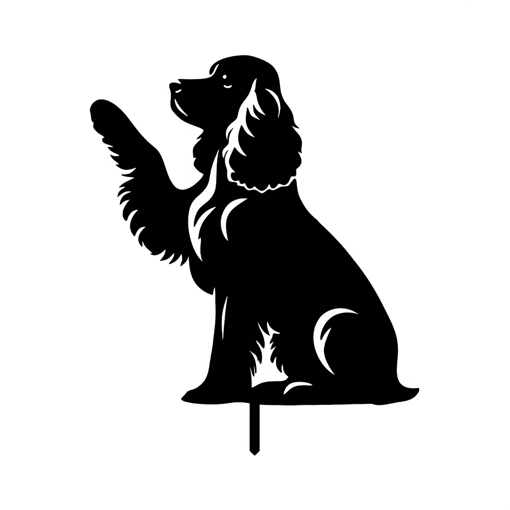 Image of 1pc Decorative Spaniel Metal Garden Stakes, Perfect Gift For Dog Lovers, Christmas Outdoor Garden Decoration, Suitable For Yard, Garden, Law, Porch, And Fence Decor.