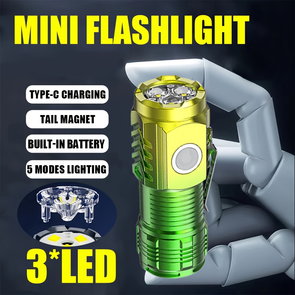 

1pc Rechargeable Led Flashlights, Small Pocket Torch, Waterproof Adjustable Brightness Mini Flash Light For Outdoor, Camping, Fishing, Emergency Lantern
