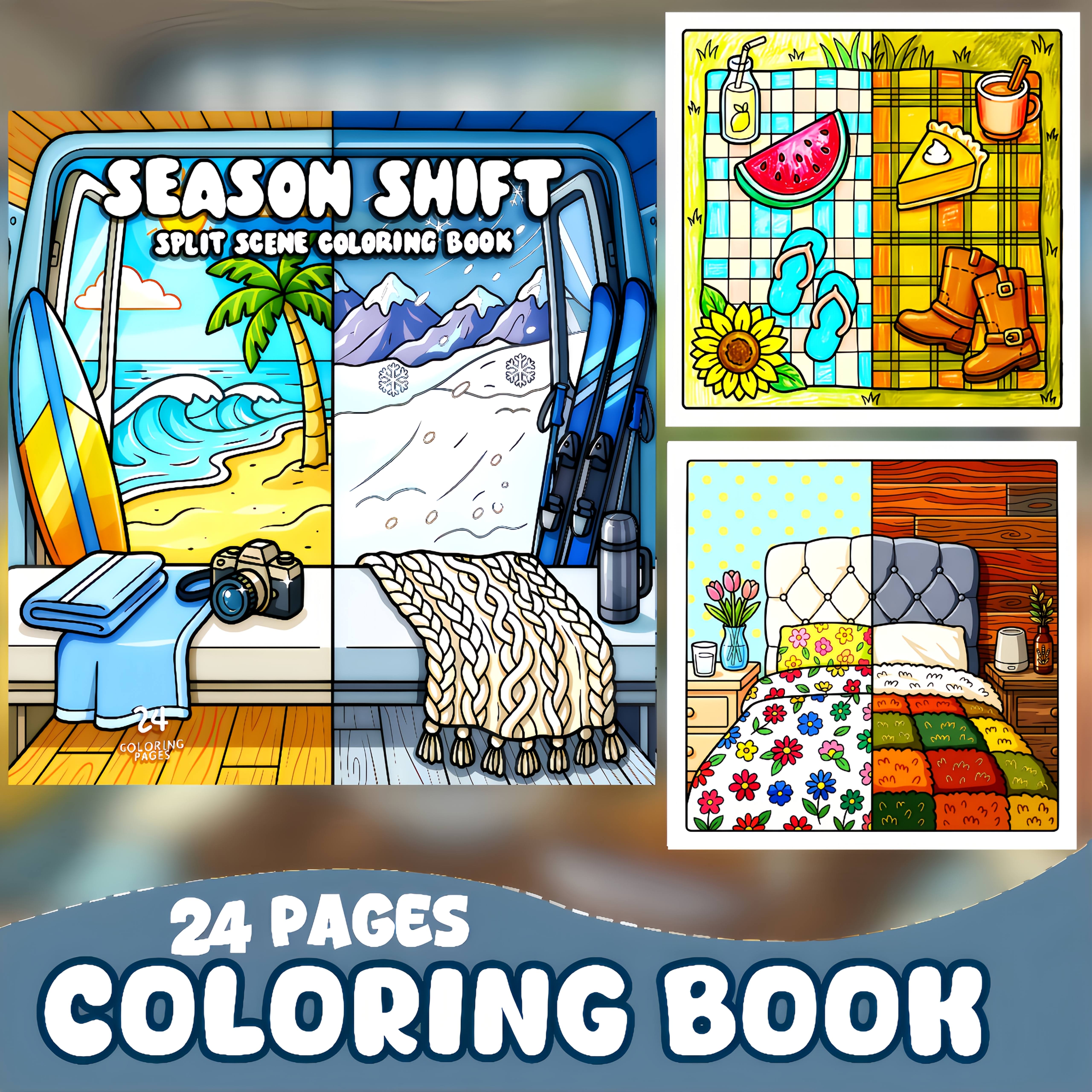 TEMU Seasonal Transformation Field Coloring Book, 24 Pages Thick Paper, Seasonal Theme, Includes Camping, Nature, Forest, Outdoor Scenery And Other