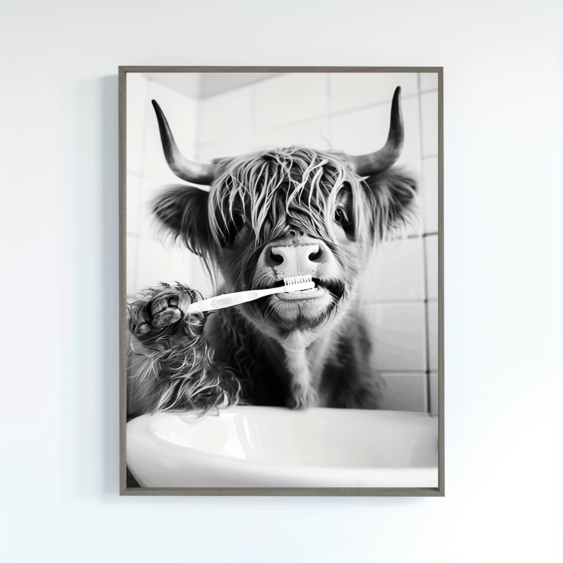 

Highland Cow Bathroom Art, 12x16" Canvas Print - Animal Wall Decor For , Highland Cow Bathroom Decor, Room Decor