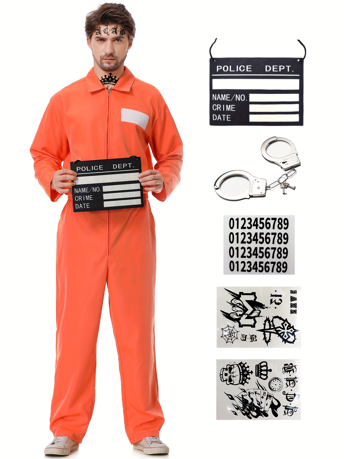 5pcs Set Orange Prisoner Costume Play Suit Handcuffs Prisoner Costume Back  Print Prison Uniform Prisoner Suit Prisoner Costume Halloween Cosplay |  Free Shipping On Items Shipped From Temu | Temu