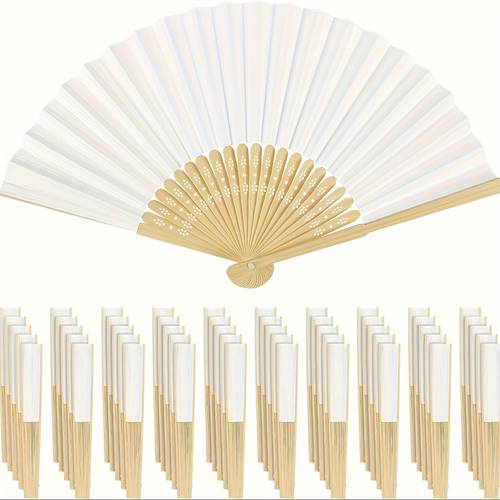 custom 50pcs elegant white folding fans 9 06 inches wedding and party decorations exquisite gift