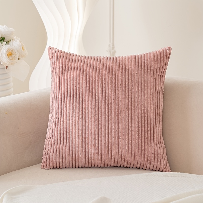 TEMU 2pcs Bohemian Corduroy Pillowcases Suitable For Spring Summer - Modern Zippered Cushion Covers With Striped Corduroy Fabric, Machine Washable