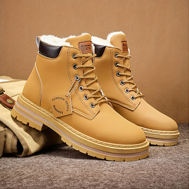 

[customer ] Men's Winter Warm Fleece-lined Boots - Casual & Sporty High-top Sneakers For Outdoor, Casual Attire | Lace-up, Non-slip Pvc Sole