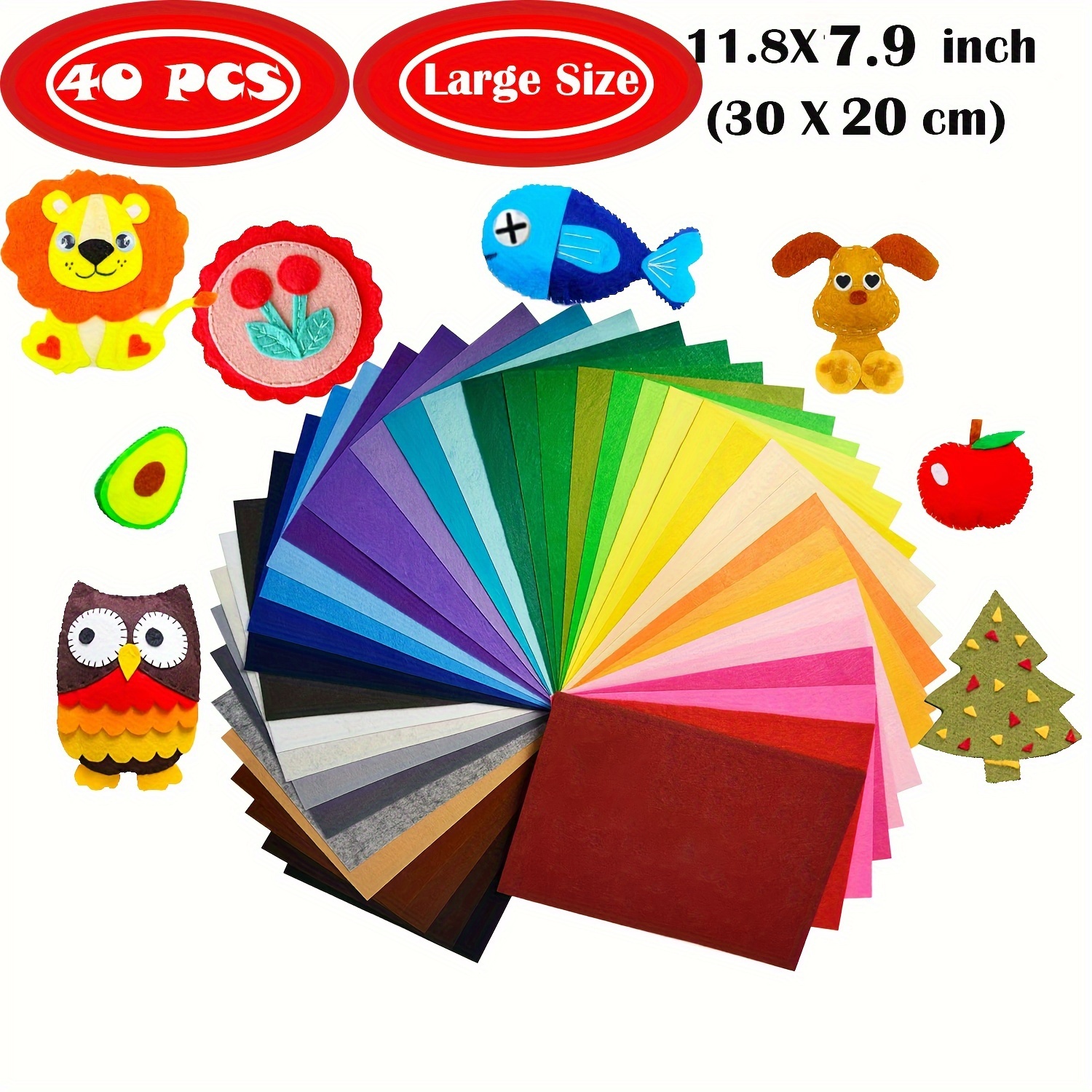 

Piece Of 20/40 - Extra Large 11.8"x7.9" Multicolor Craft Felt Sheets - Thick & Durable For Diy Projects, Sewing, Patchwork, And Decorations