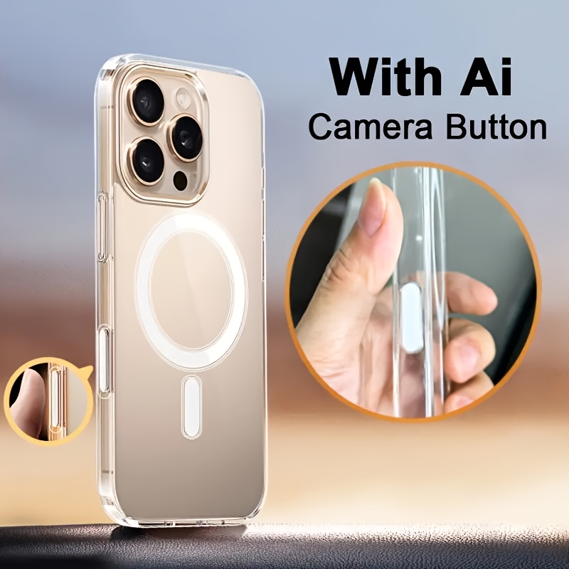 

Premium Protective Case Featuring An Ai Camera Button For , , 16 Pro, And 16 Pro Max, Made Of Clear Hard Acrylic With Magnetic Wireless Charging And Shockproof Capabilities.