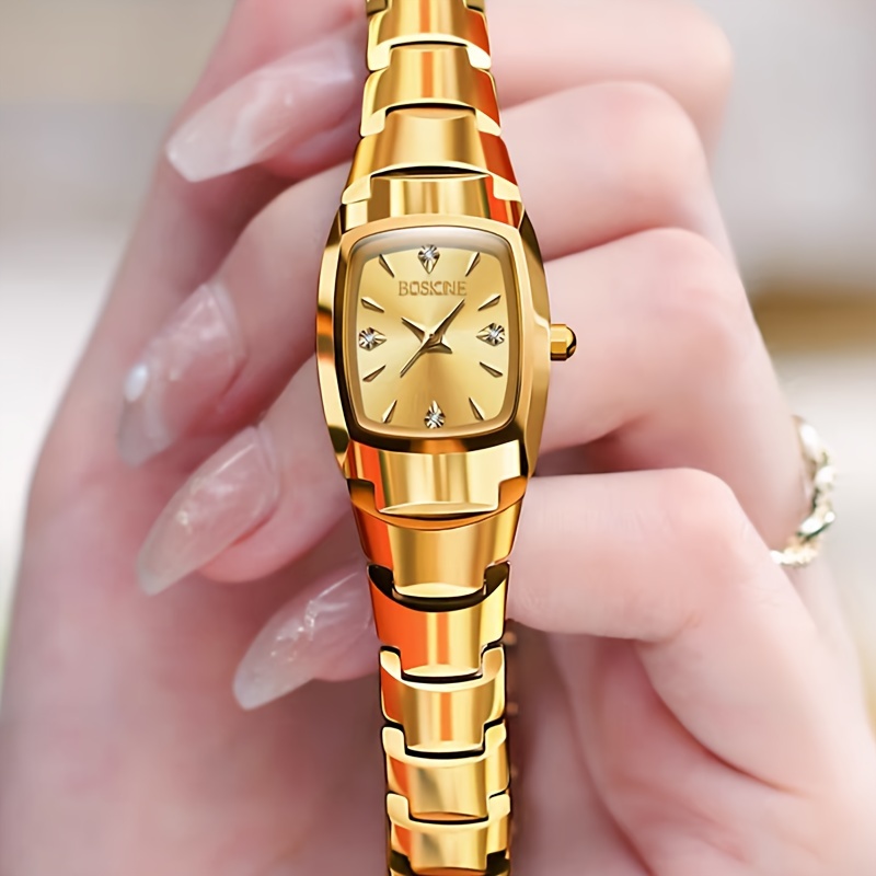 2025 new womens   alloy golden automatic barrel quartz square watch elegant luminous dial stainless   button battery luxury accessory luxury watch sophisticated style durable watch details 1