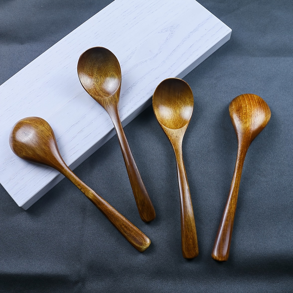 

8 Nanmu Wooden Spoon Creative Multifunctional Handmade Wooden Spoon Household Kitchen Utensils Seasoning Spoon Straight Handle Wooden Spoon Soup Spoon Long Spoon Round Spoon