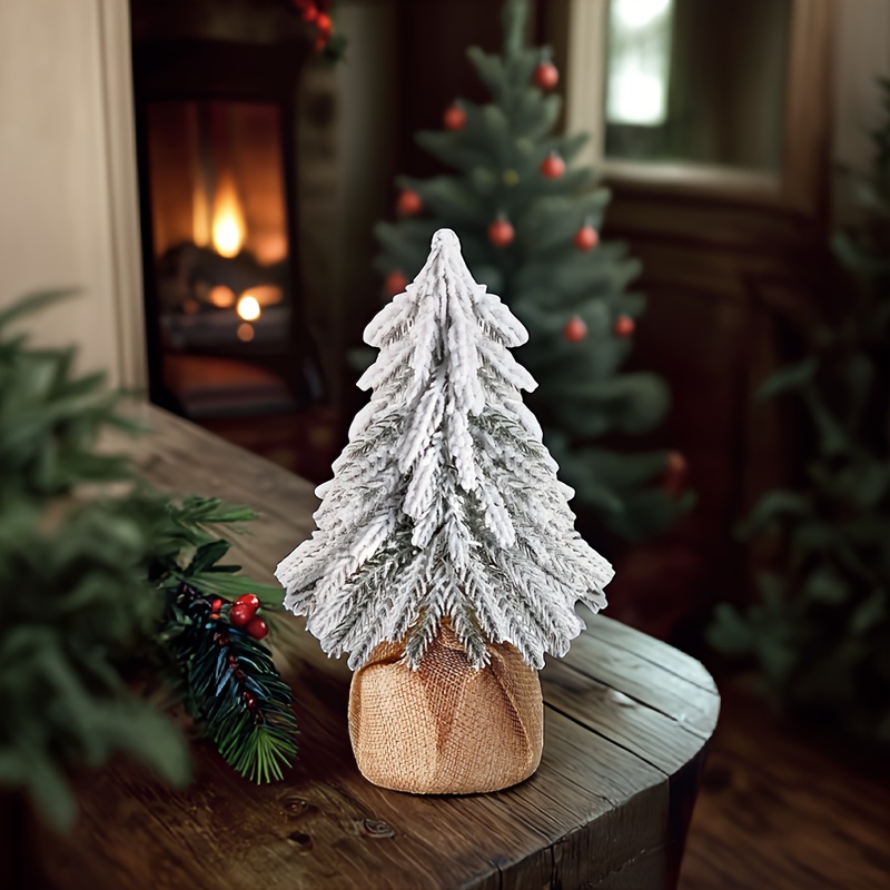 TEMU 1 pièce Mini sapin de Noël en cèdre, arbre artificiel couvert de neige pour table à manger - Décoration d'intérieur et d'extérieur, ornement de