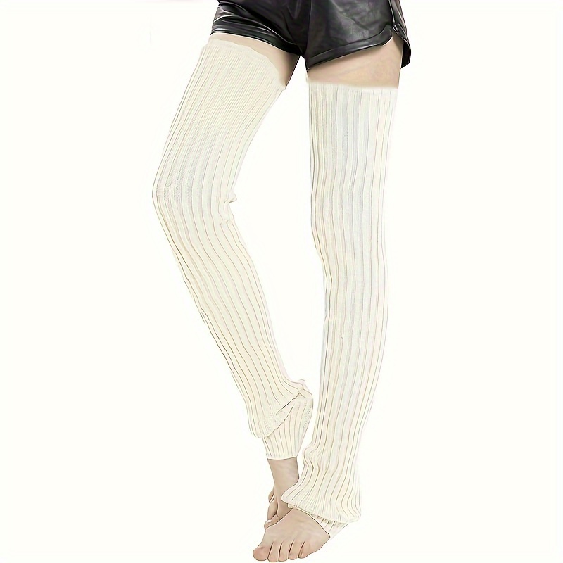 

1 Pair White Knit Leg Warmers For Women, Over-the-knee Socks With Style, For Fall & Autumn