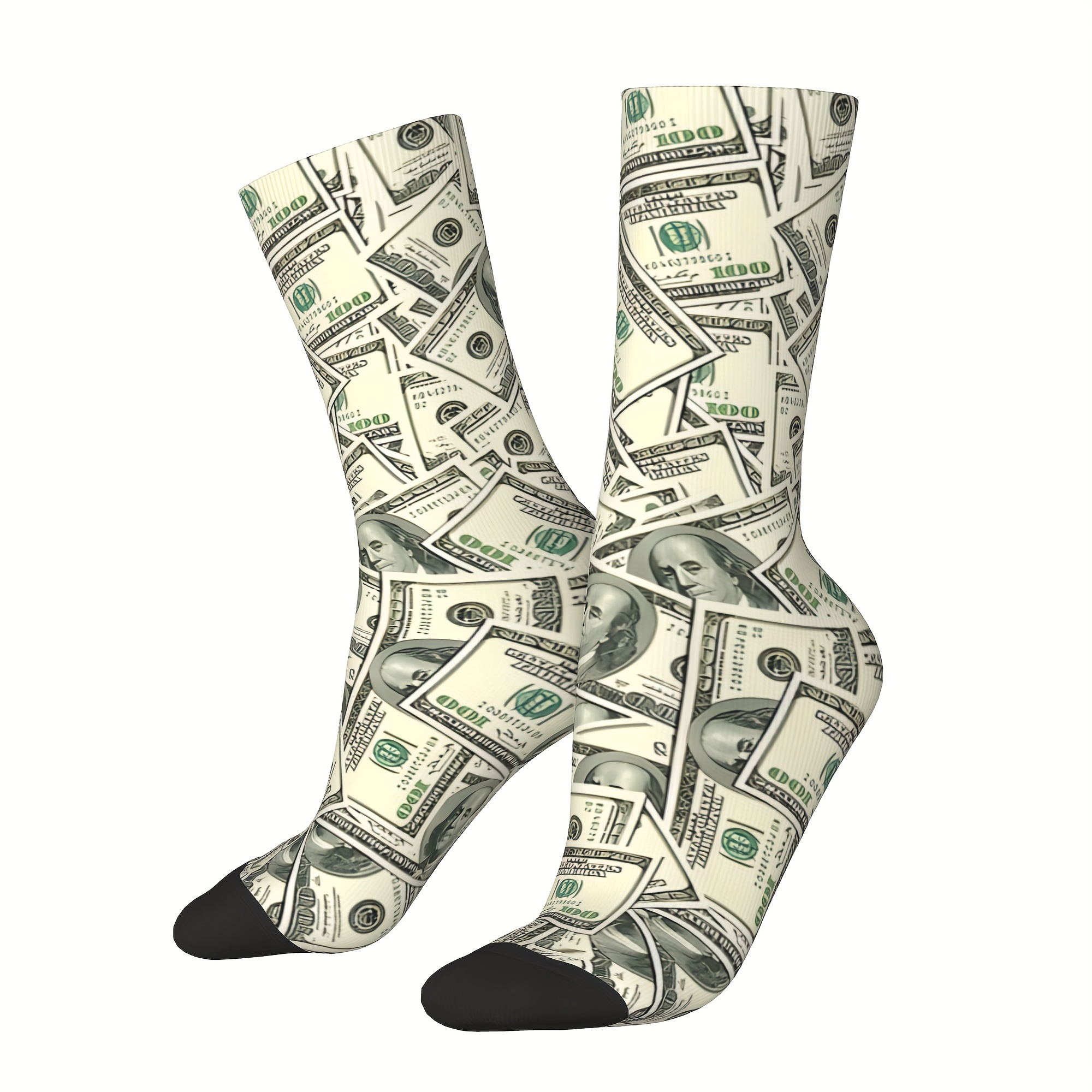 

Men's Cash Pattern Mid-calf Socks, Comfy Breathable Soft & Sweat-absorbing Sock For All Season, Creative Gift