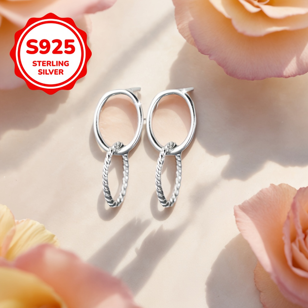 Women's Dangle Earrings Circle Ring Oval Geometry Style S925 Silver
