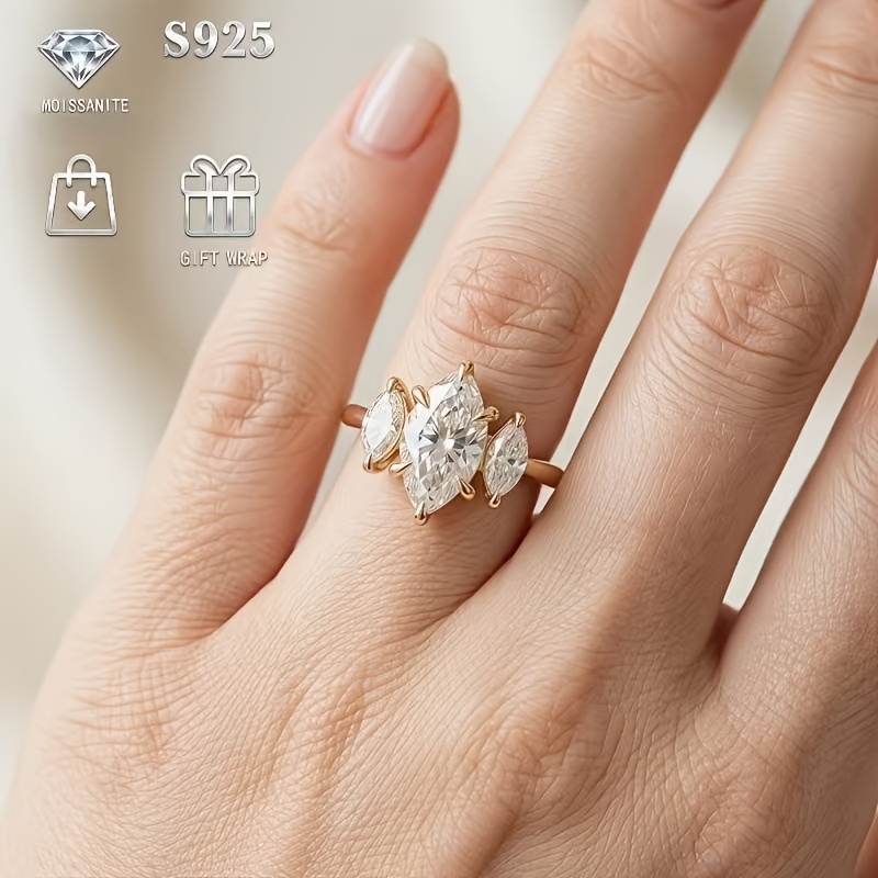 Women's S925 Silver Ring with 2-Carat Moissanite, High-End Design