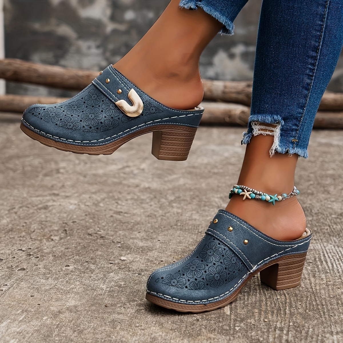 Ladies' Solid High-Heeled Sandals, A Pair Of Casual And Comfortable Mules For Women, Slip-On Sandals For Home And . - Women'S Shoes