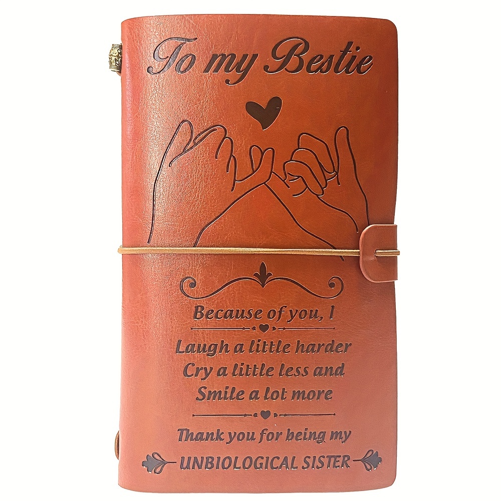 

Embossed Leather Journal For Best Friend – Unbiological Sister, Friendship Gifts For Women – Blank Plain Ruled Notebook For Writing And Sketching