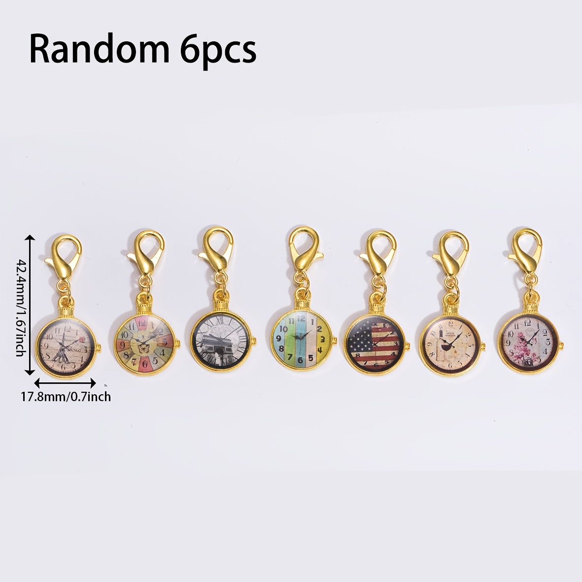 TEMU 6pcs Random Alloy Pendant Flat Retro Clock Key Chain, For Bag Ornament, Key Chain Decoration