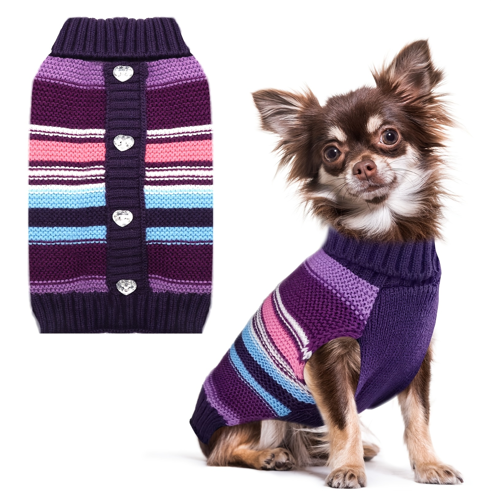 

Cozy Striped Turtleneck Dog Sweater Vest - Soft Knit Pullover For Small To Medium Breeds, Machine Washable, Fall & Winter