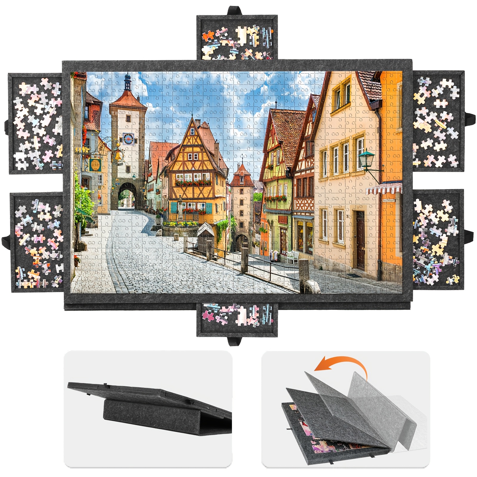 Puzzle Table with Drawers, Puzzle Mat for Up to 1000pcs Of   Puzzle, Portable Puzzle Table with 6 Drawers (Extra Large)