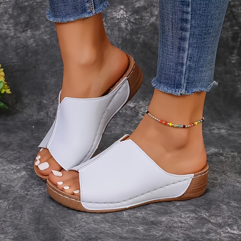 Sandalias de color sólido elegantes para mujer, zapatos de plataforma con suela blanda, zapatos de cuña cómodos para la playa en el Día del Rey detalles 4