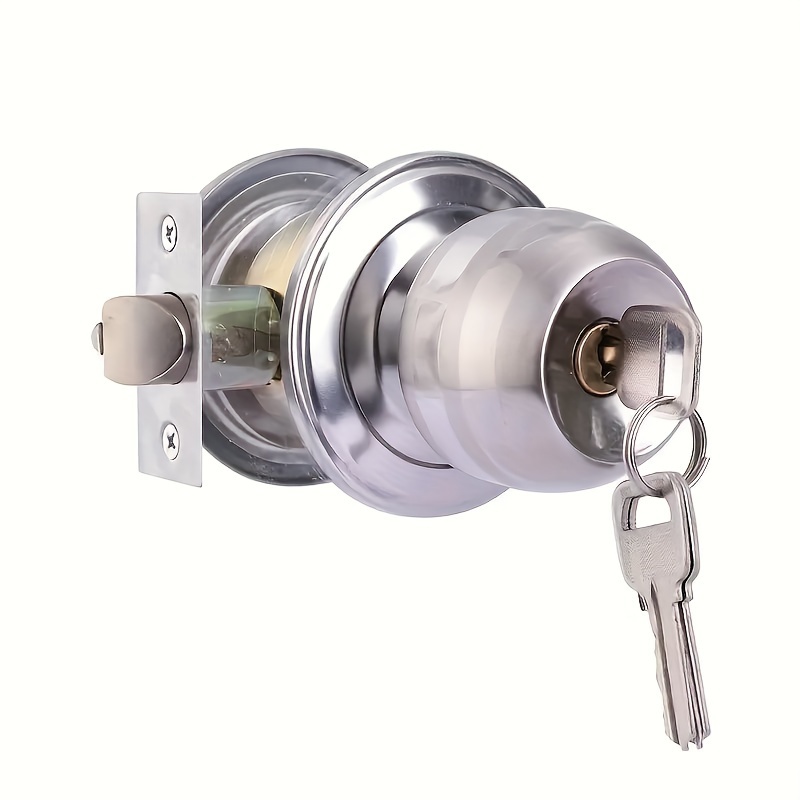 

Stainless Steel Privacy Door Knob With Lock And 3 Keys - Bedroom, Bathroom, And Toilet Entrances - Mechanical Twist Lock, Battery-free, Metal, Polished , Button Control, Home Hardware