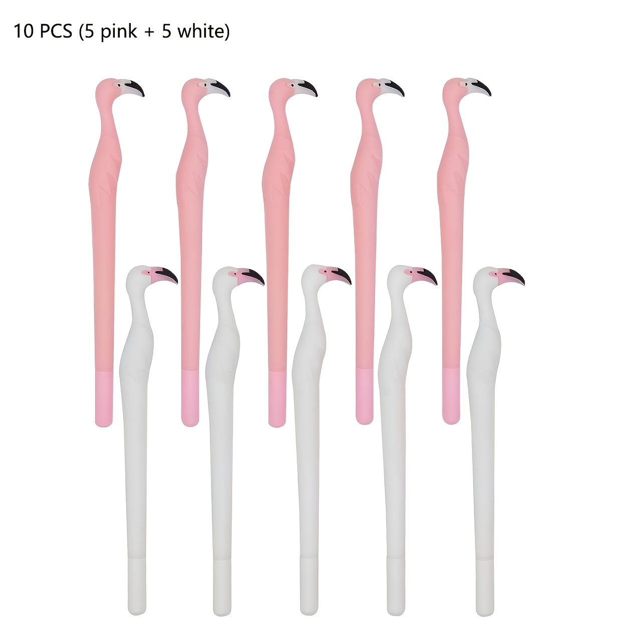 Image of 10pcs Set (5 Pink + 5 White) Creative Flamingo Shaped Pens, Black 0.5mm Cute Cartoon Gel Pens For Students And Office Supplies