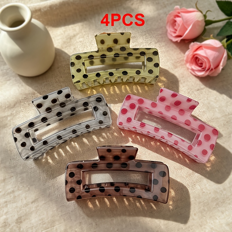 TEMU 4pcs Temperament Retro Polka Dot Transparent Square Hair Claw Clip Female Back Of Head Styling Shark Clip Bath Hair Styling Hair Tie For Going