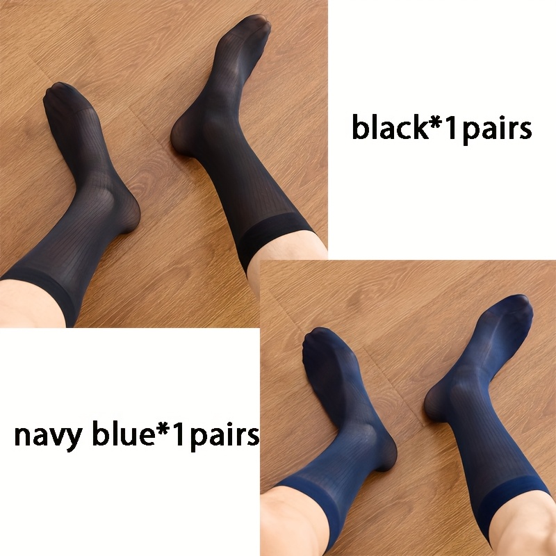E-shop 2 Paar dünne Business-Formstrümpfe für Herren, Nadelstreifen ultra-dünne atmungsaktive erfrischende Strümpfe, hochelastische formelle Socken,