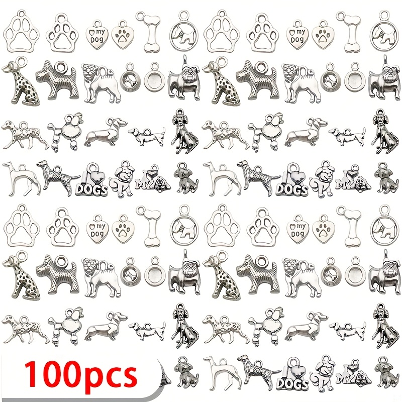 E-shop 50/100 Stück Hunde-Anhänger aus Zinklegierung, verschiedene Tier-Anhänger für DIY-Schmuck, Zubehör zur Herstellung von Halsketten Armbändern