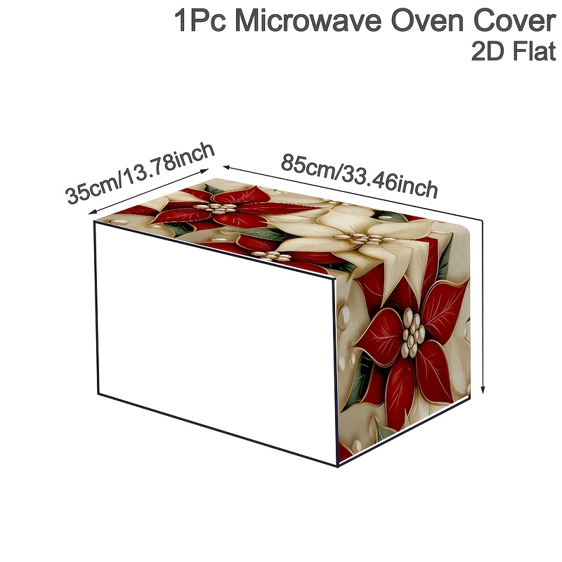 TEMU 1pc Christmas Microwave Cover With Poinsettia Pattern - Washable Polyester Oven Protector Suitable For Refrigerator, Coffee Maker, Air Fryer