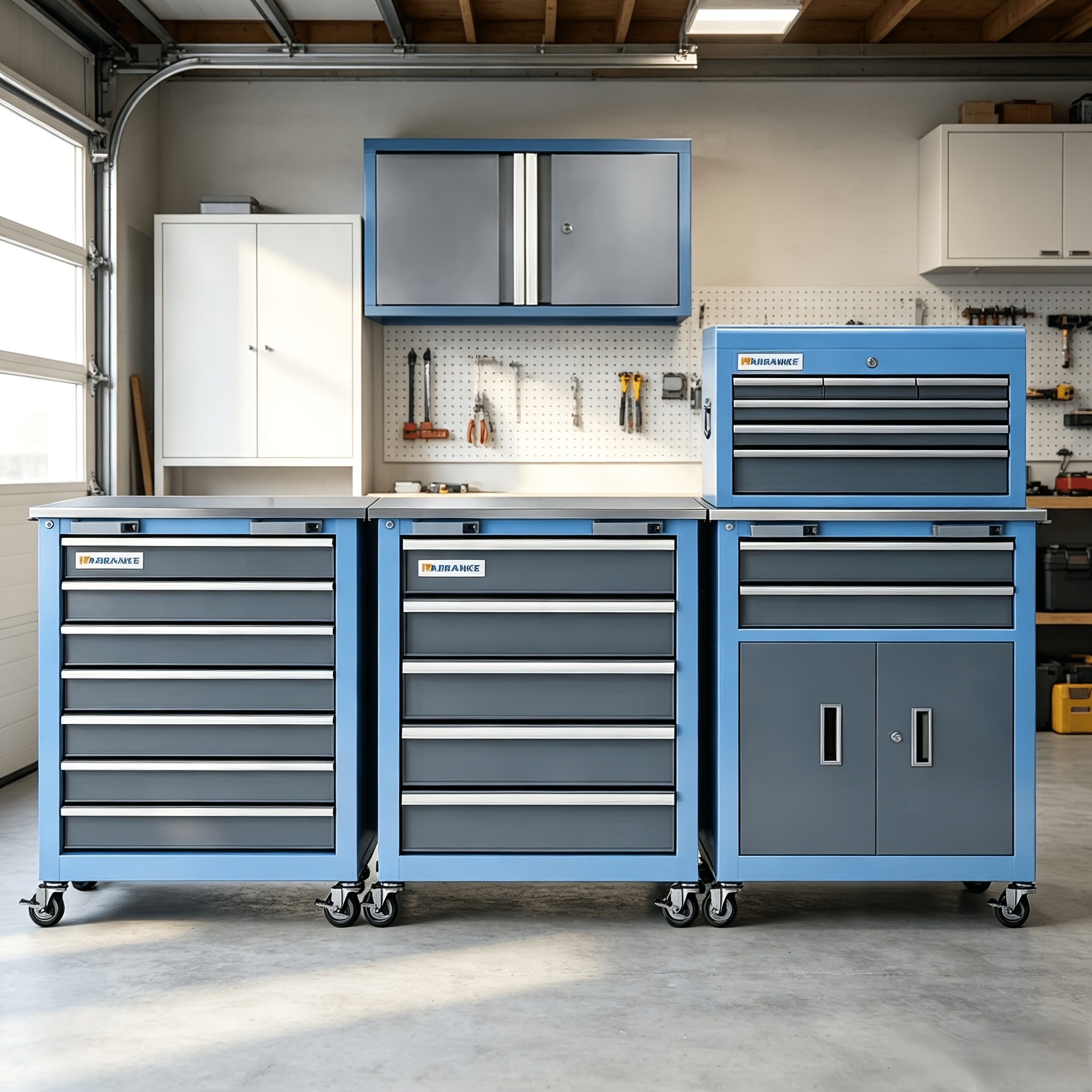 12 drawer combination toolbox hanging cabinet with stainless steel countertop locking system wheels cushioned feet wall mounted tool storage cabinet heavy duty garage storage box for workshop