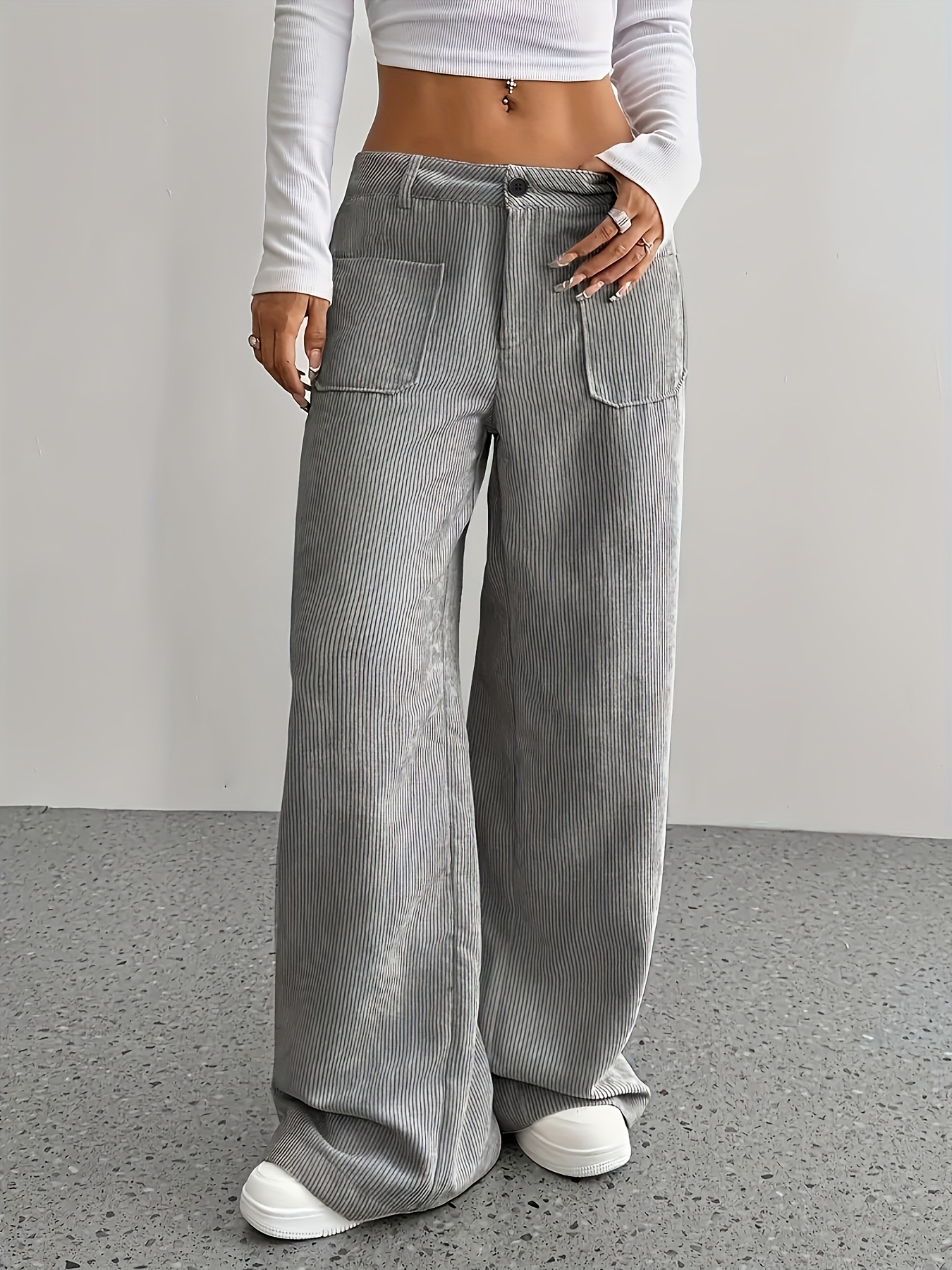 womens elegant straight leg casual pants light grey season - Temu