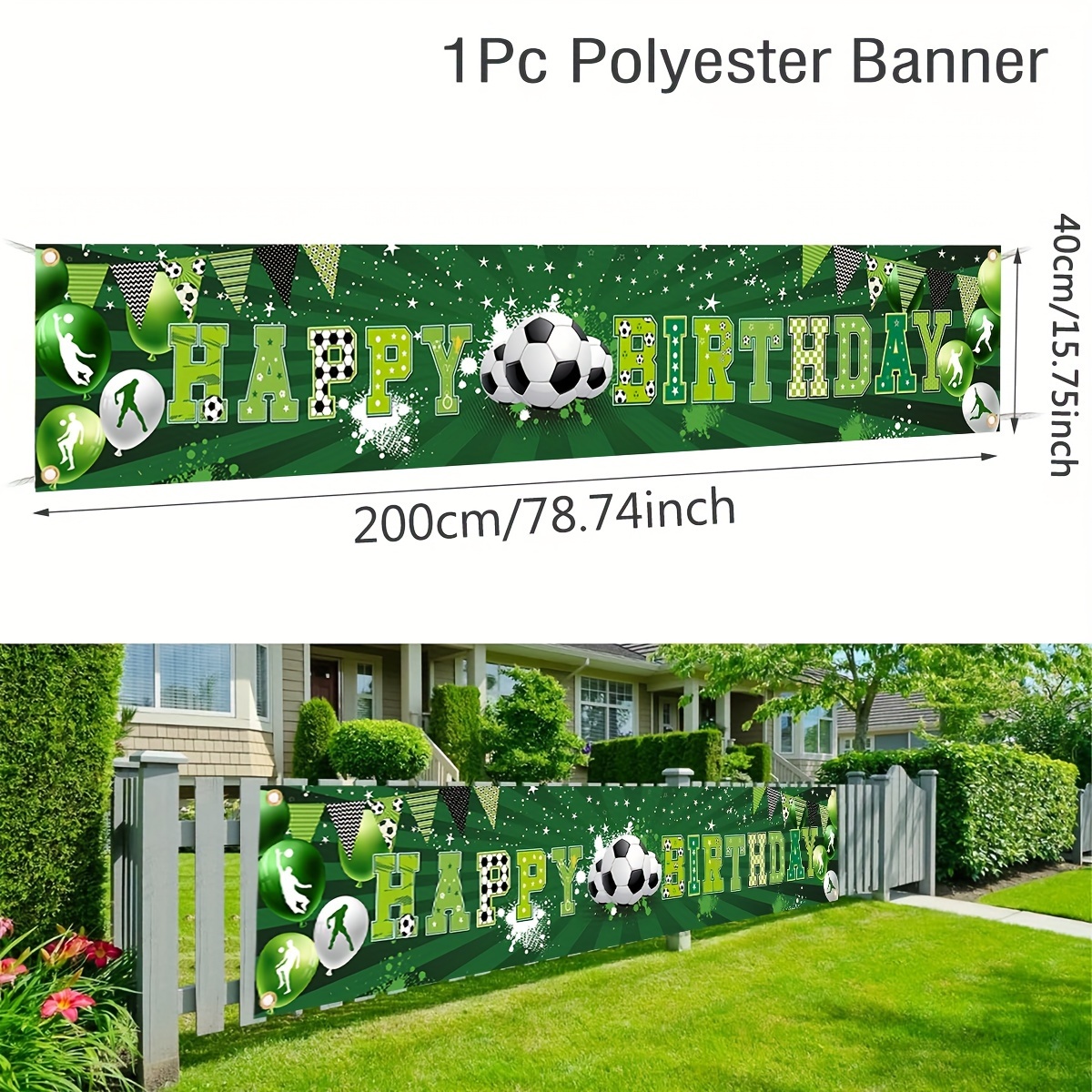 Image of 1pc Polyester Soccer Theme Happy Birthday Banner, Multipurpose Football Party Decoration, Holiday Fabric Backdrop For Garden Wall & Table, No Electricity Needed