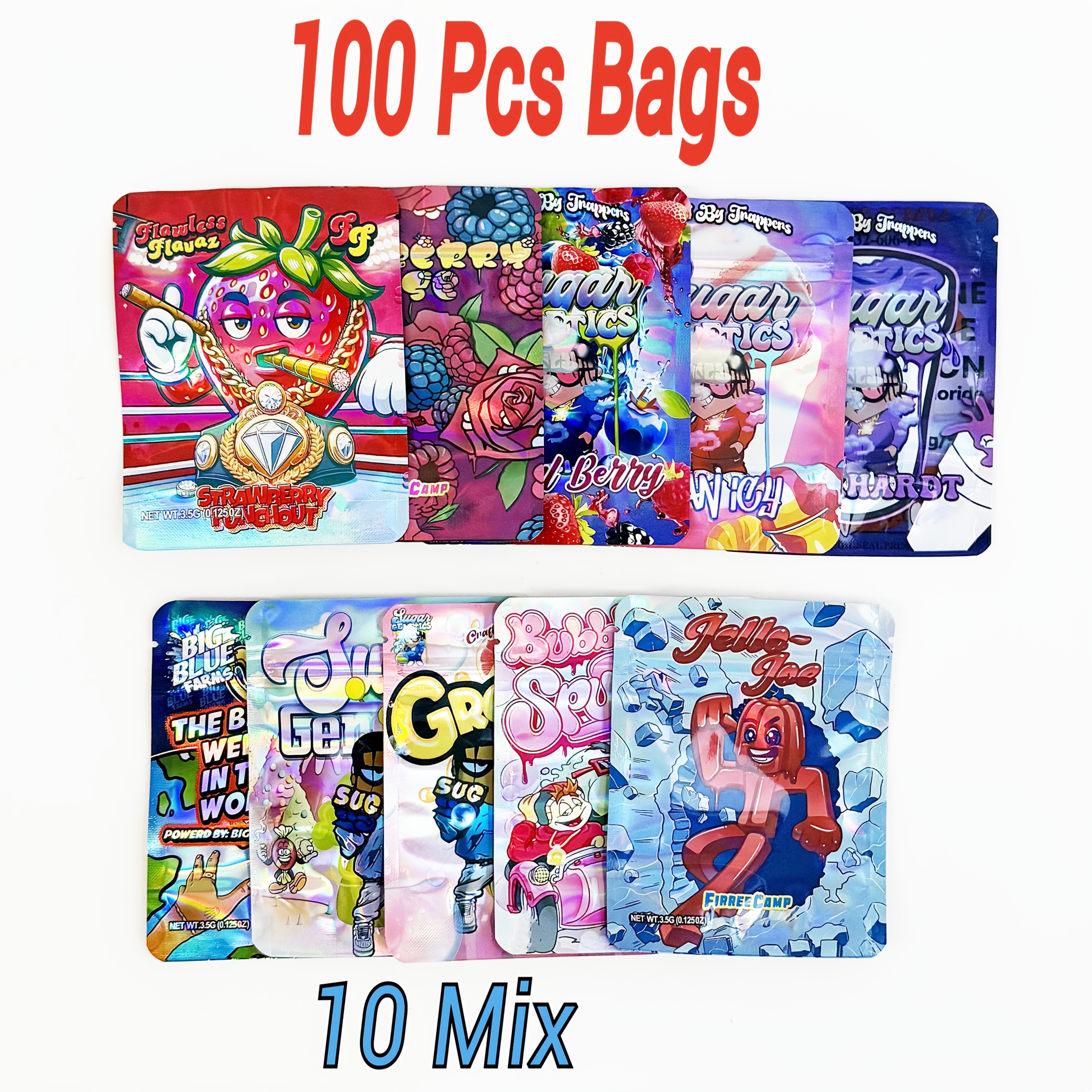 Temu – TEMU 100/200pcs Bags, 10 Mix, 3.5g Bags, Mylar Bags Exotic, Candy Bags, Gift Bags, Zipper Bags, Storage Bags, Mylar Bags, Resealable Bags, Suitable