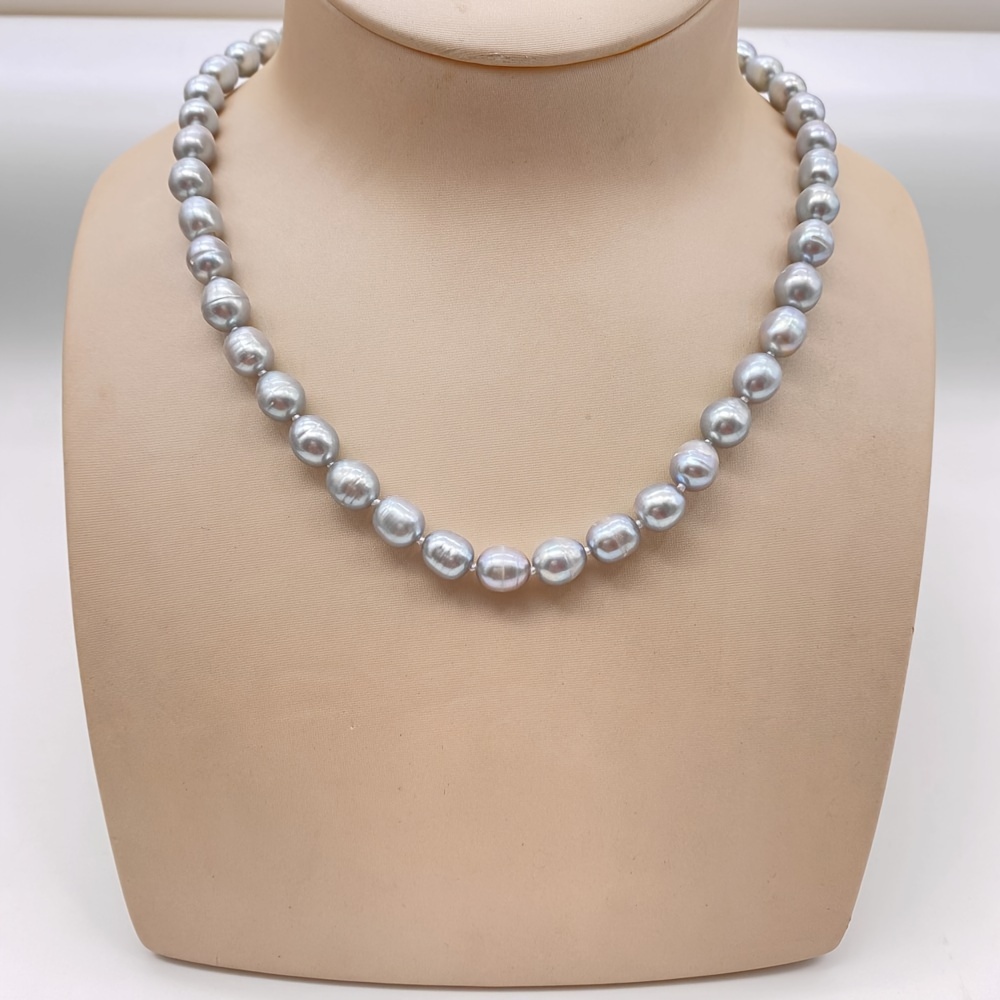 (, Difference Between Real Object And Picture) 8-9mm Gray Drop-shaped Natural Necklace, 42cm/16.53inch And 4cm/1.57inch Adjustable Clasp