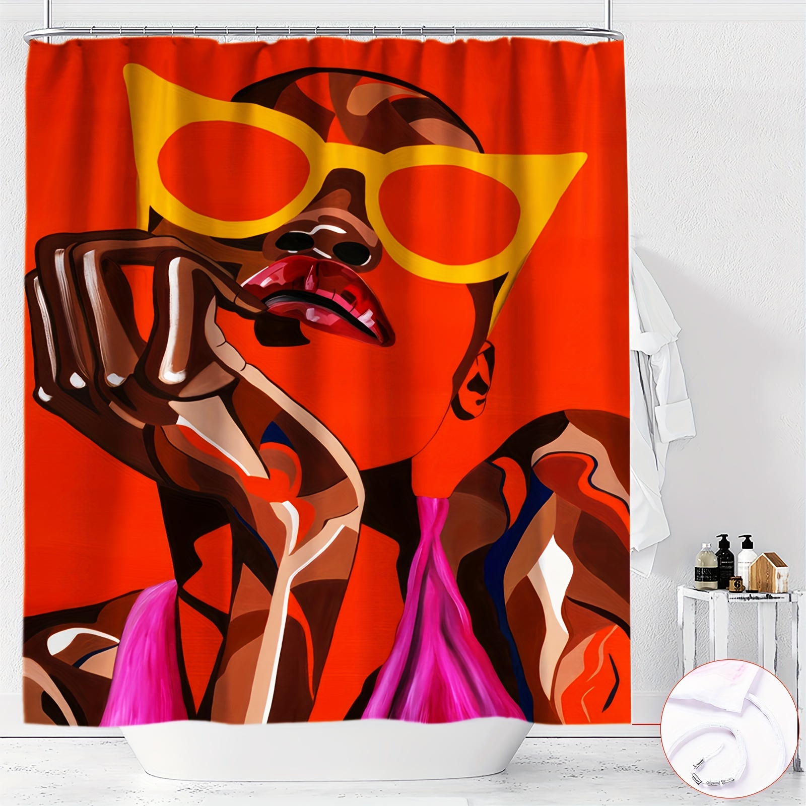 

Ywjhui's 1pc Black Fashion Cartoon Portrait Digital Print Shower Curtain With Hooks - Machine Washable, Waterproof, Seasonal, Knitted, Partial Lining, 180cm/70.87in X 180cm/70.87in