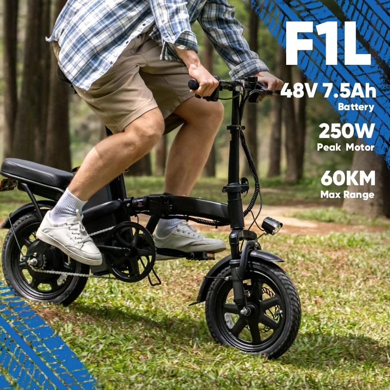 Image of 14" Foldable Electric Bike For Adults: 250w Motor & 48v 7.5ah Removable Battery For -60km Range. Features 3-hour Fast Charge And An Ultra- For Easy Urban Commuting And Storage