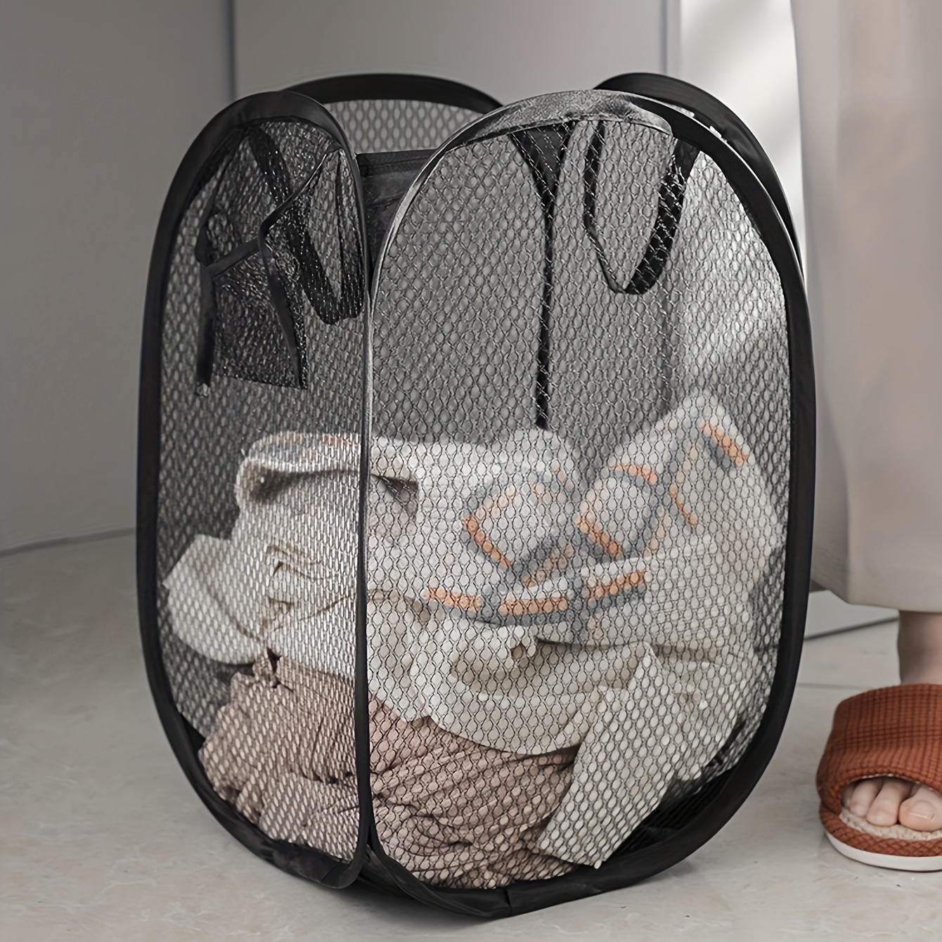 

A Large-capacity Pop-up Laundry Basket With Handles, A Foldable Mesh Laundry Basket For Storing Dirty Clothes, A Convenient Home Solution, Shelf Baskets