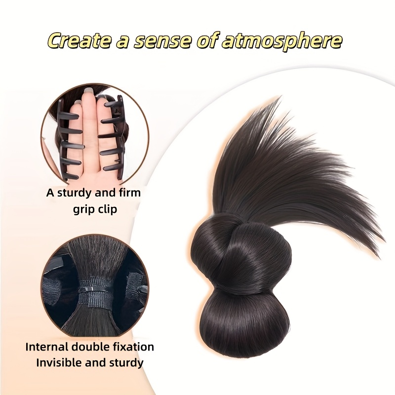 1pc womens synthetic half tie double hair bun low claw   wrap around hairtail messy fluffy extension with brown blonde red versatile styling for all   no maintenance required ponytail for women Product details 2