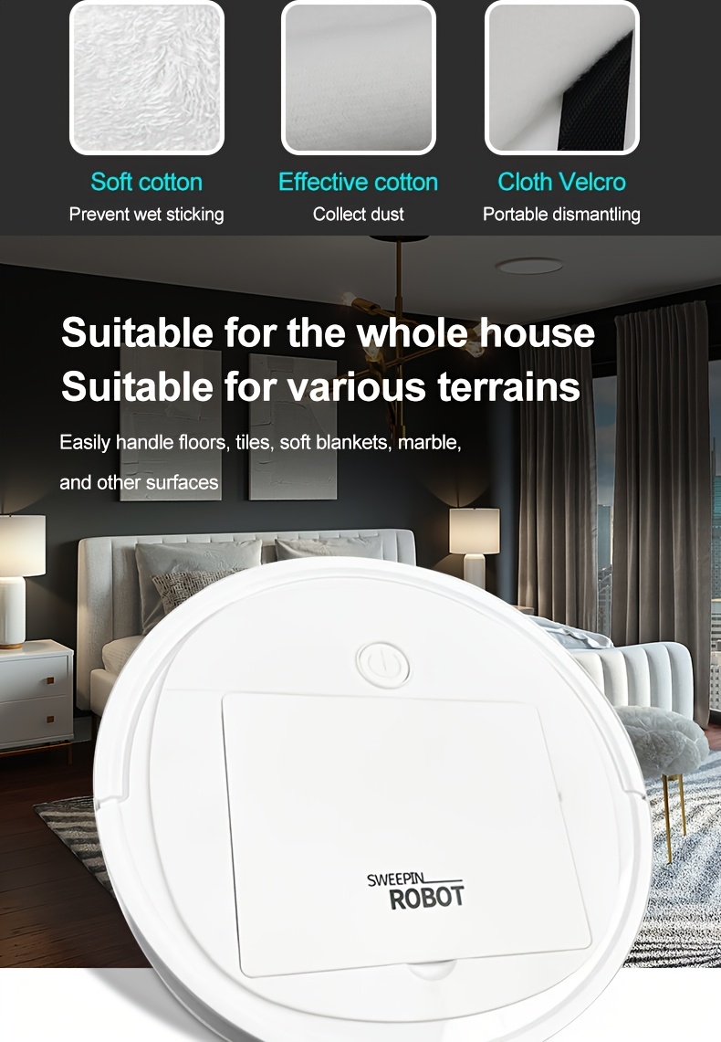 3 in 1 robot vacuum cleaner and mop combo usb rechargeable strong suction and design suitable for pet hair hard floors and daily cleaning automatic mop pet hair cleaner robot vacuum cleaner details 10