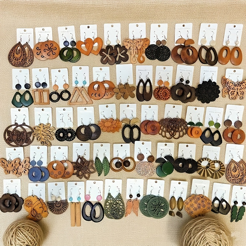 9 Pairs Elegant Bohemian Ethnic Style Wooden Earrings Set