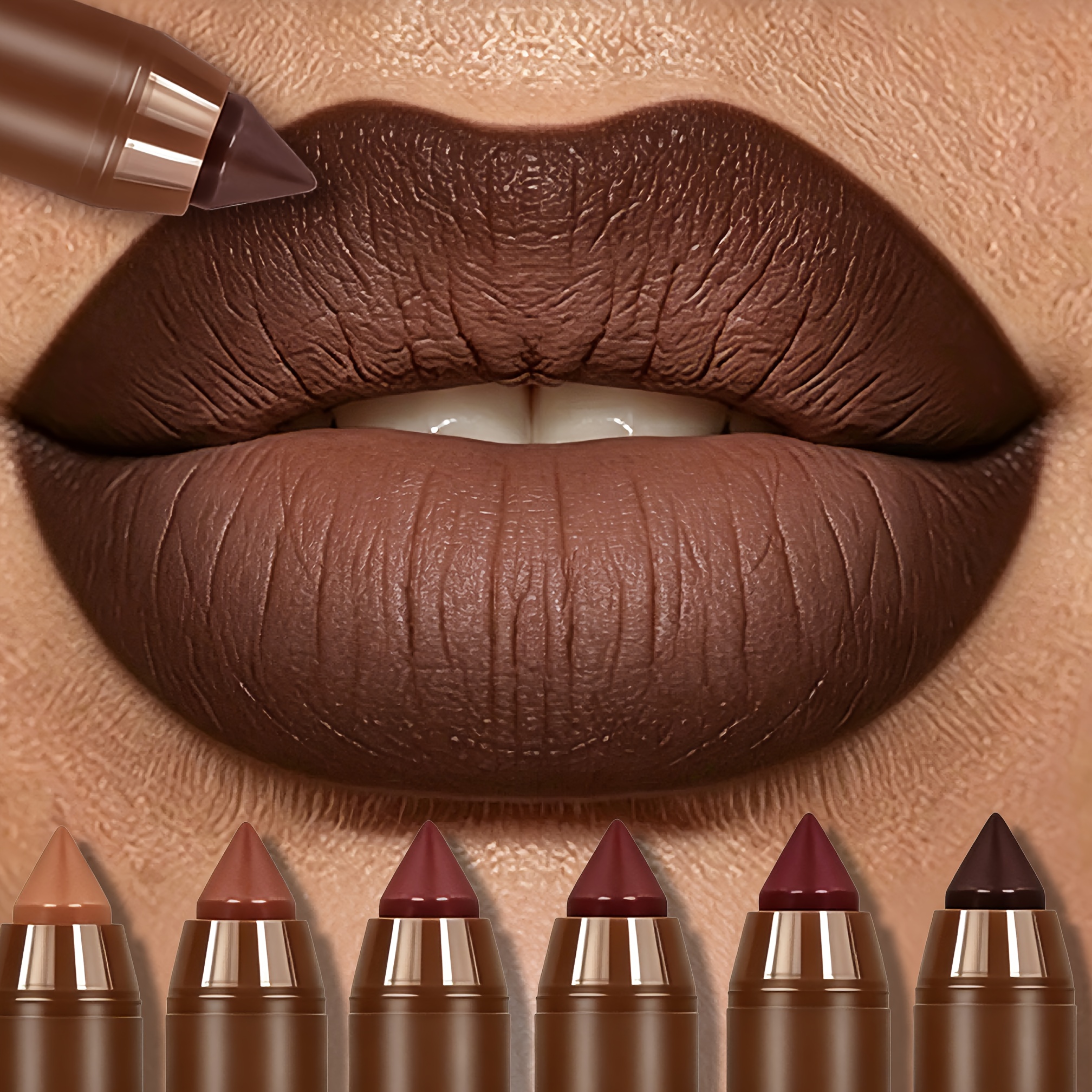 TEMU 6 Colors Matte Lip Liner Pens - Waterproof Lip Contour Pencils With Non-sticky Matte Lipstick Tip, Long-lasting Suitable For Skin Types, /berry/
