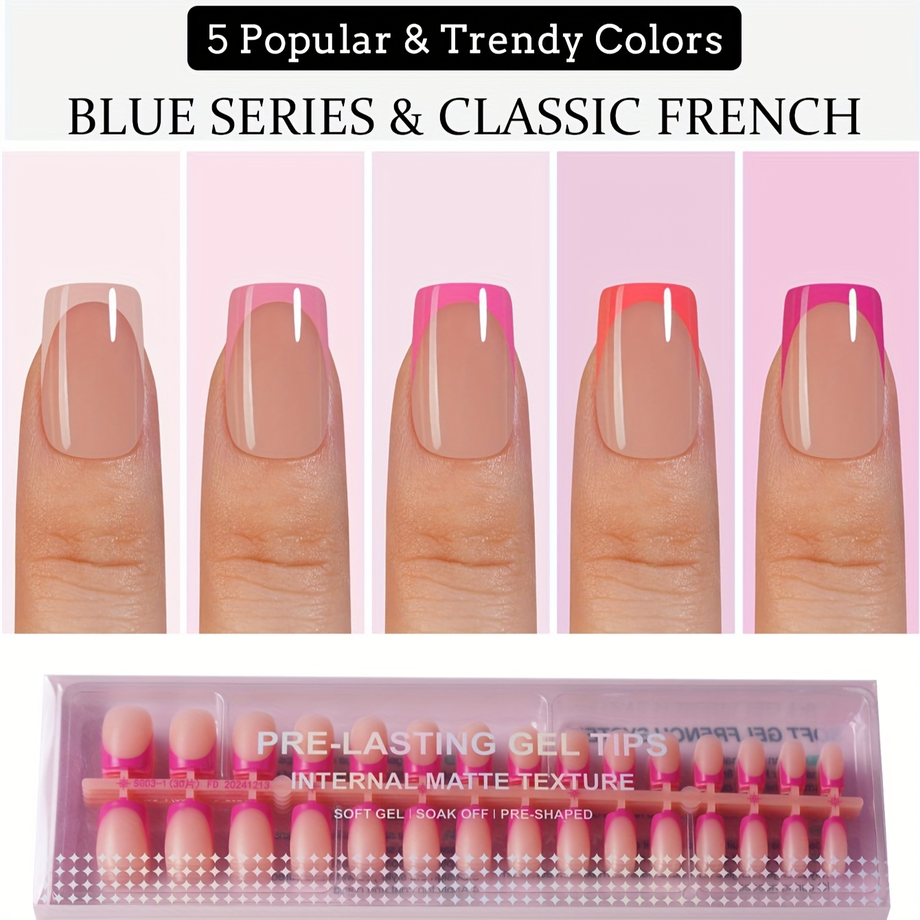 E-shop 150 Stück Dopamin Farbe Französische Gel Nägel - Pinke Französische Tip Press-On Nägel, Kurze Quadratische Nagelspitzen, Weiche Gel Falsche