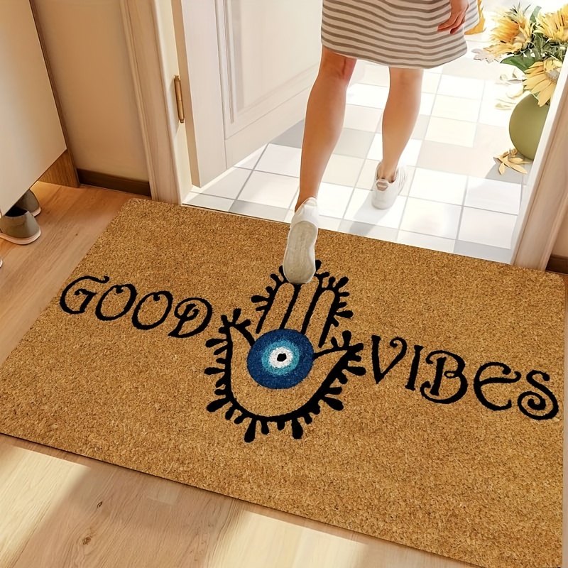 

Evil Eye Welcome Door Mat - Non-slip, Easy Clean Entrance Rug For Indoor/outdoor Use, Polyester, Stain Resistant