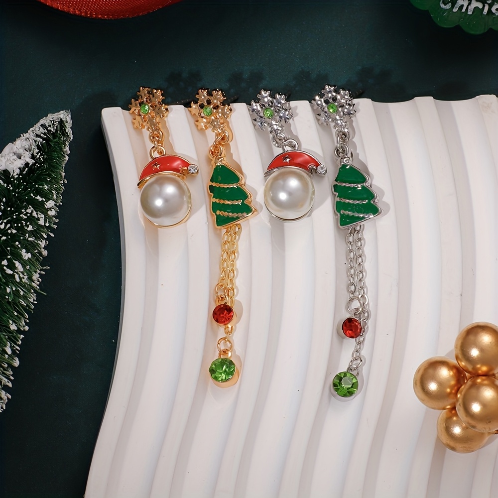 Asymmetrical Snowflake and Santa Hat Earrings