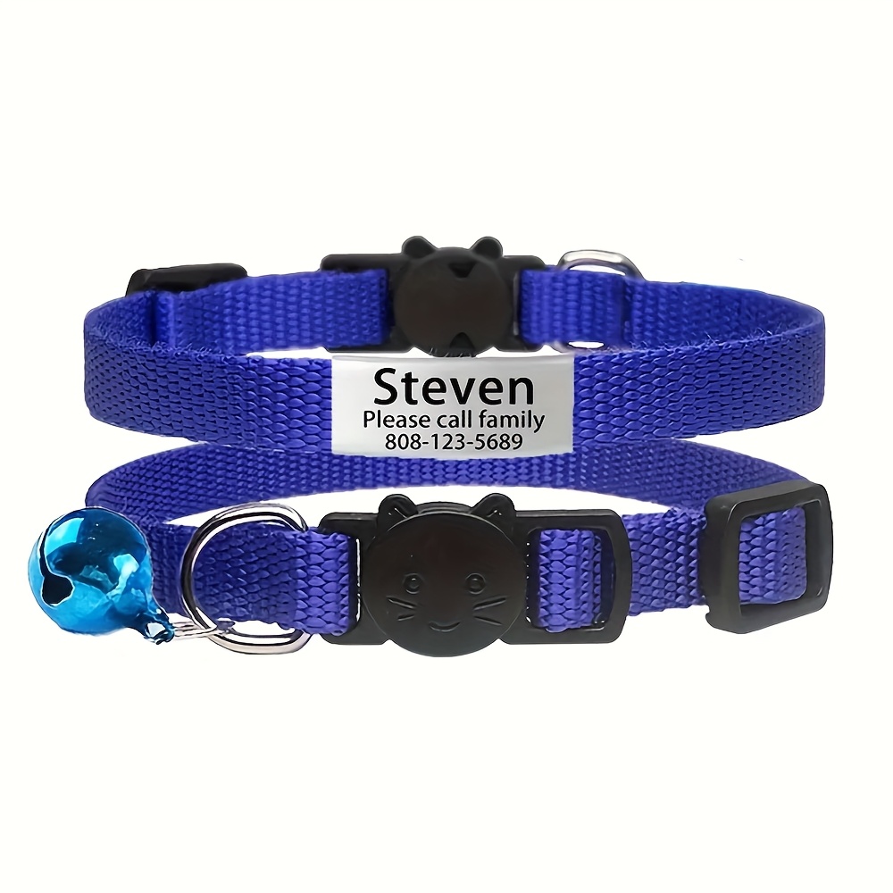 TEMU Customizable Nylon Collars For Cats, Featuring Vibrant , Breakaway Safety Buckles, Bells, And Personalized Name Tags. Adjustable For Kittens And