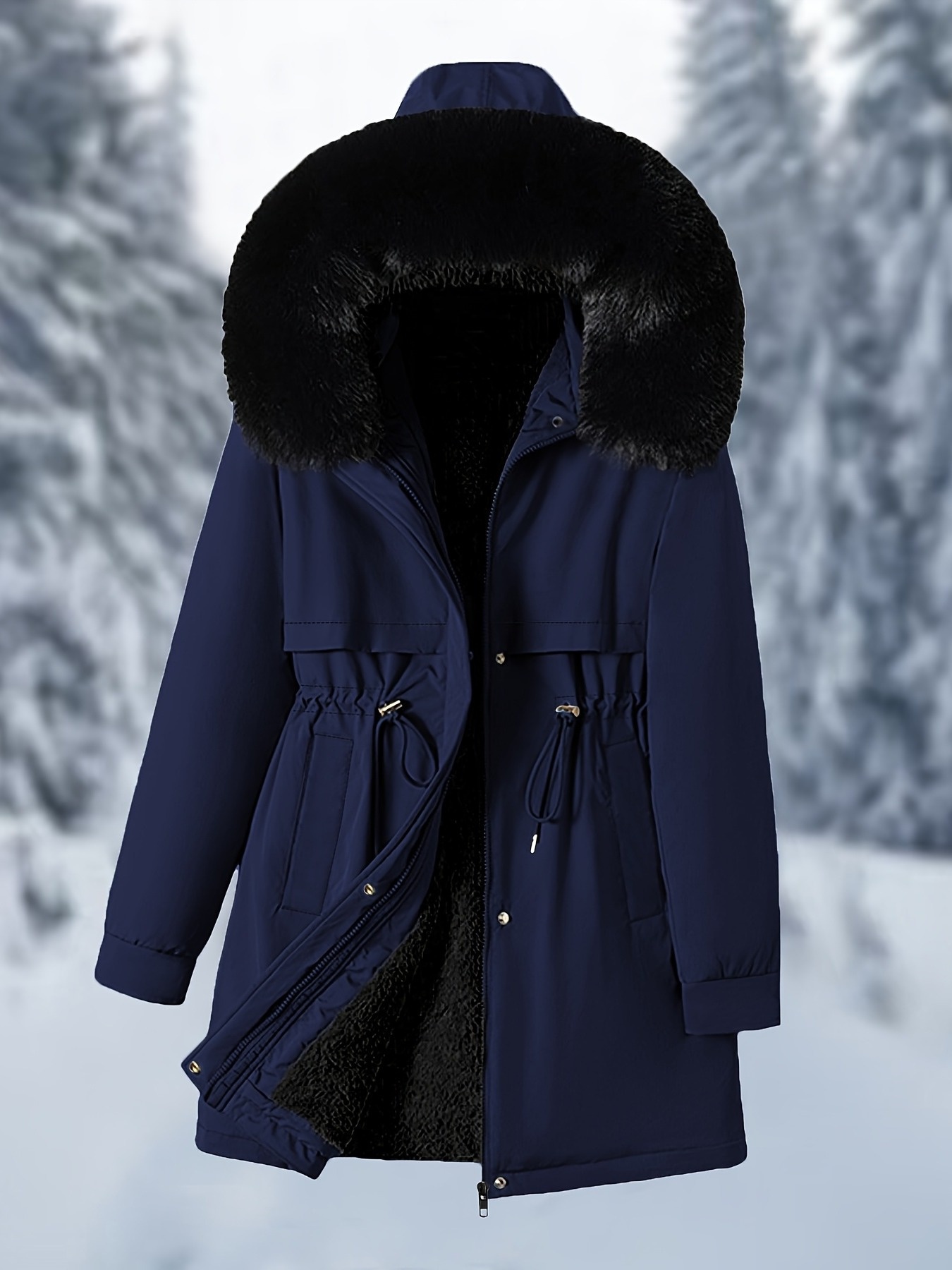 plus size womens elegant hooded parka jacket fur trim Temu Slovakia