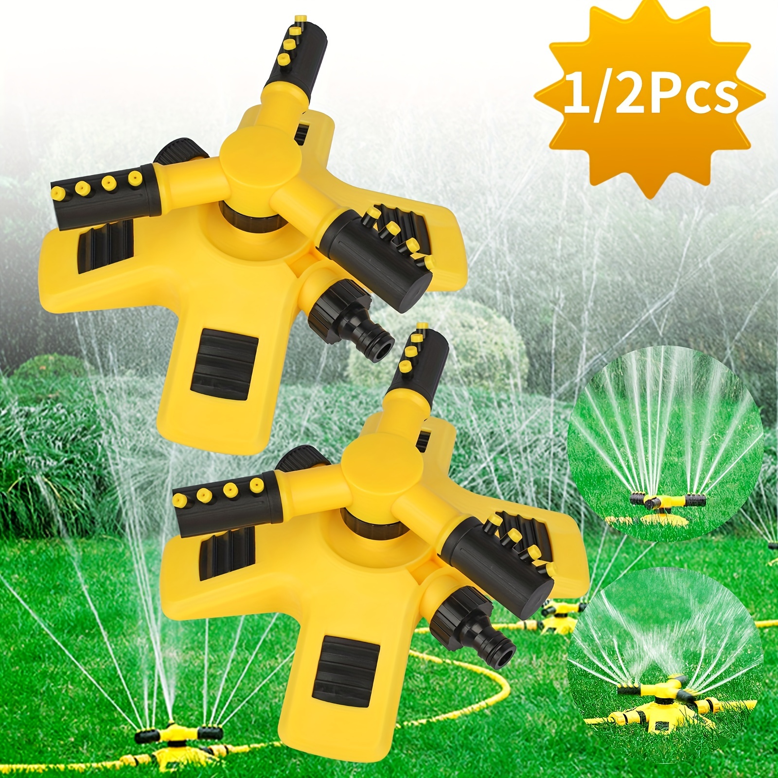 

2/1pcs Sprinklers, 360° Rotating 3 Rotating , - Area Coverage For