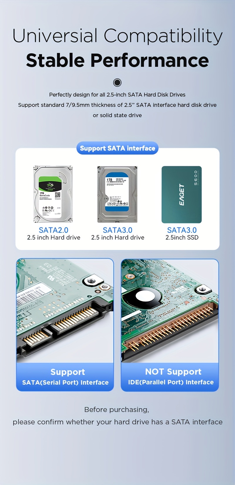   2.5 İnç HDD/SSD Dış Kasa, USB 3.0dan SATA Taşınabilir Şeffaf Kasa, Araçsız Kurulum, UASP Destekli, 5  Yüksek Hızlı Transfer, 6TBye   Uygun - Plastik Malzeme,   Markası (Sürücü Dahil Değil) ayrıntılar 2