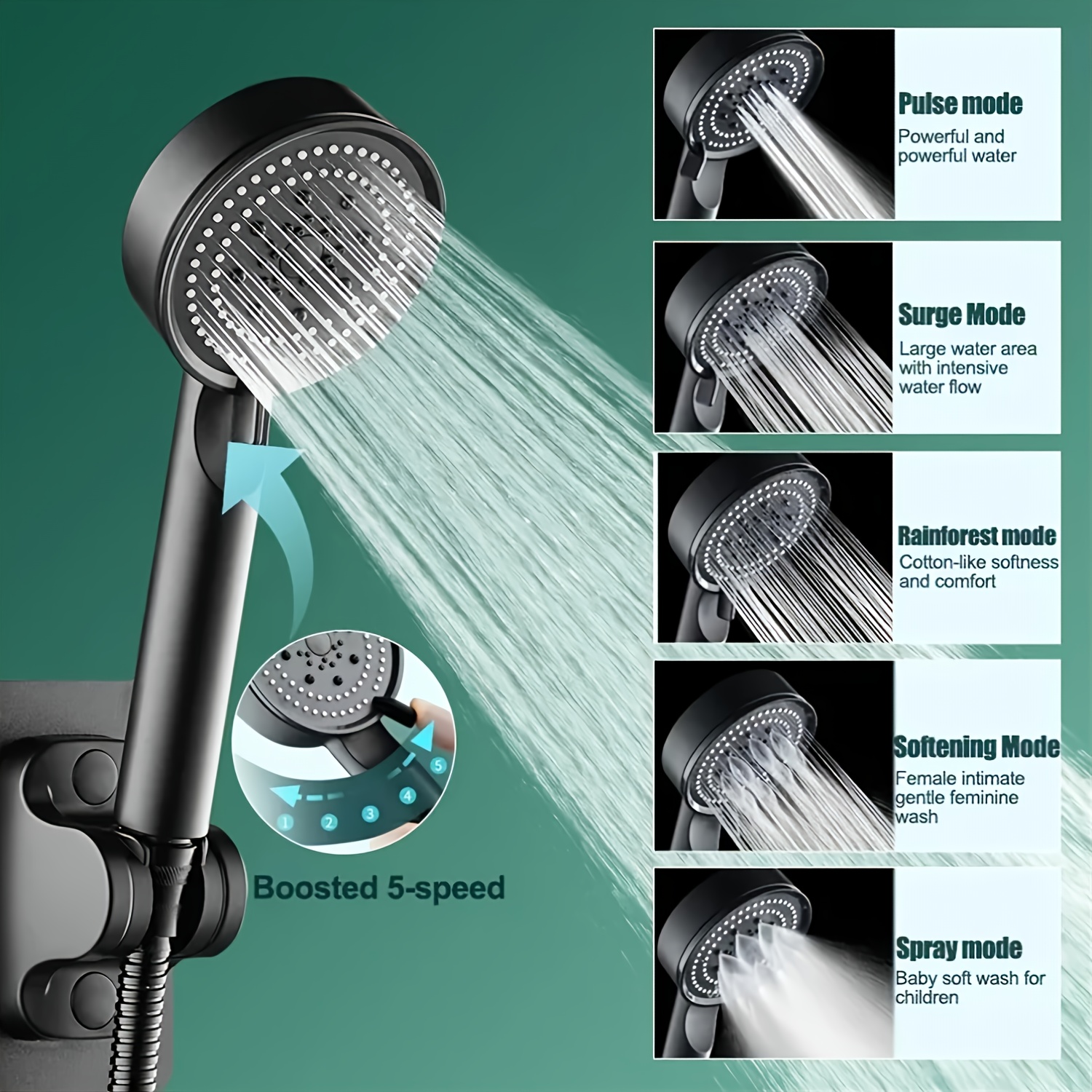 4pcs Set of Booster Showerheads with Adjustable Wall-Mounted Bracket